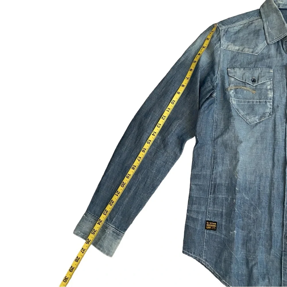 Vintage G-star Raw Distressed Denim Raw Button Up Shirt Blue Pockets Size L Jean - Picture 6 of 9